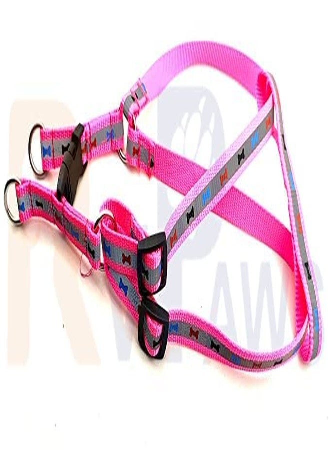 Pups&Pets Adjustable15 MM Printed and Reflective Nylon Harness & Leash Set for Small Dogs & Puppies (Pink) - Image 5